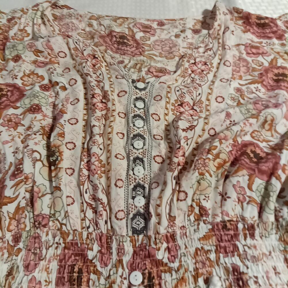 KYL Red Floral V-neck Dress Short Sleeve Boho Maxi measures 16 cottage core - Picture 2 of 9